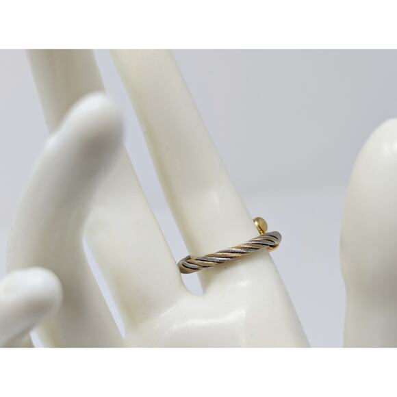 Silver Gold Tone Adjustable Steel Twisted Cable Cuff Bangle Bracelet Ring Set - Picture 3 of 8